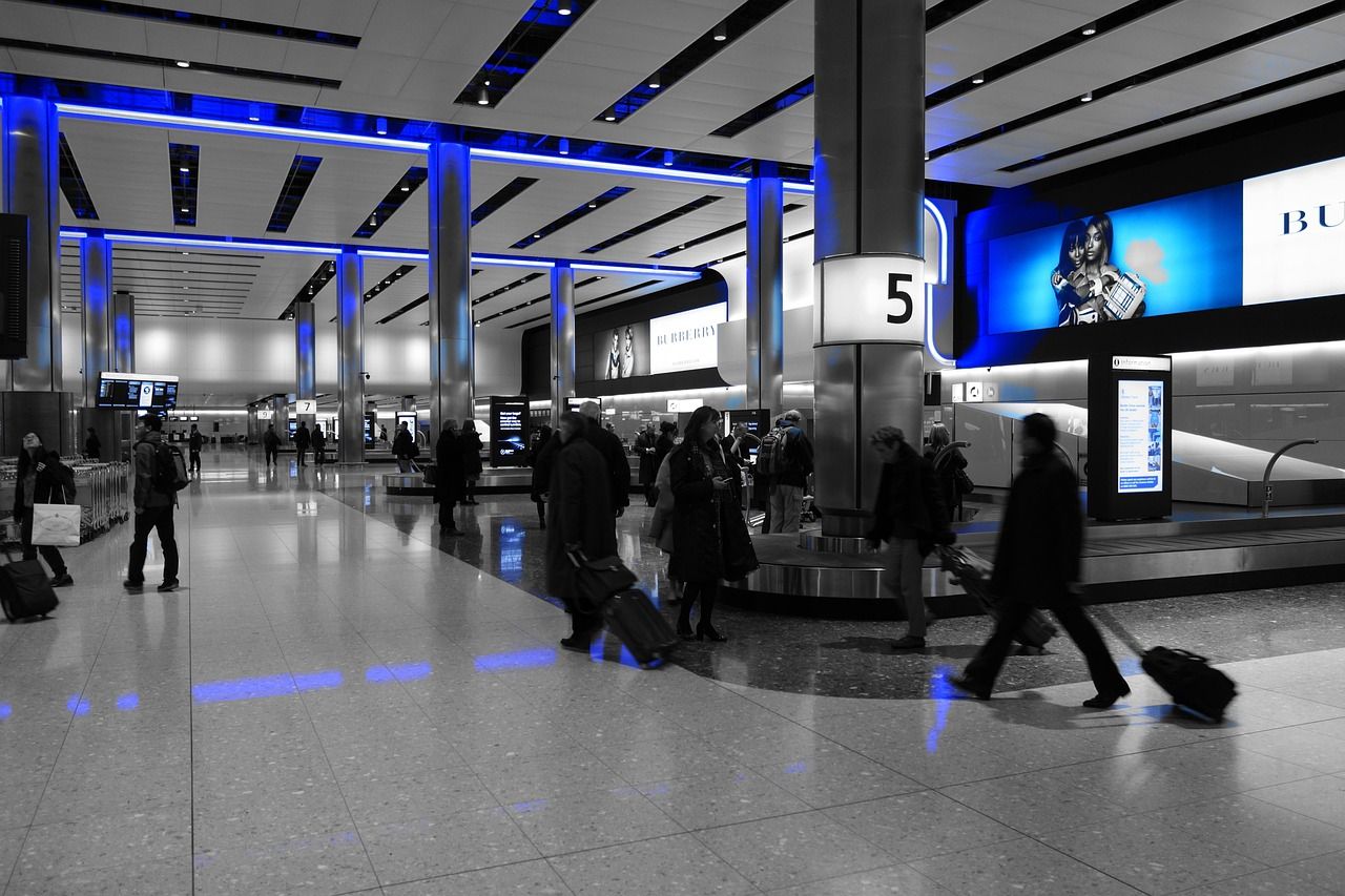 An airport arrivals hall — where unfiled arrival cards get sorted out