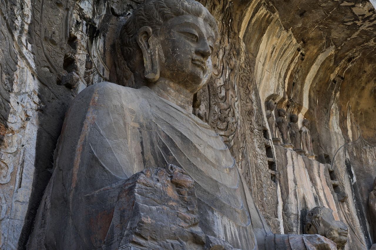 Carved Buddhas inside the Longmen Grottoes near Luoyang