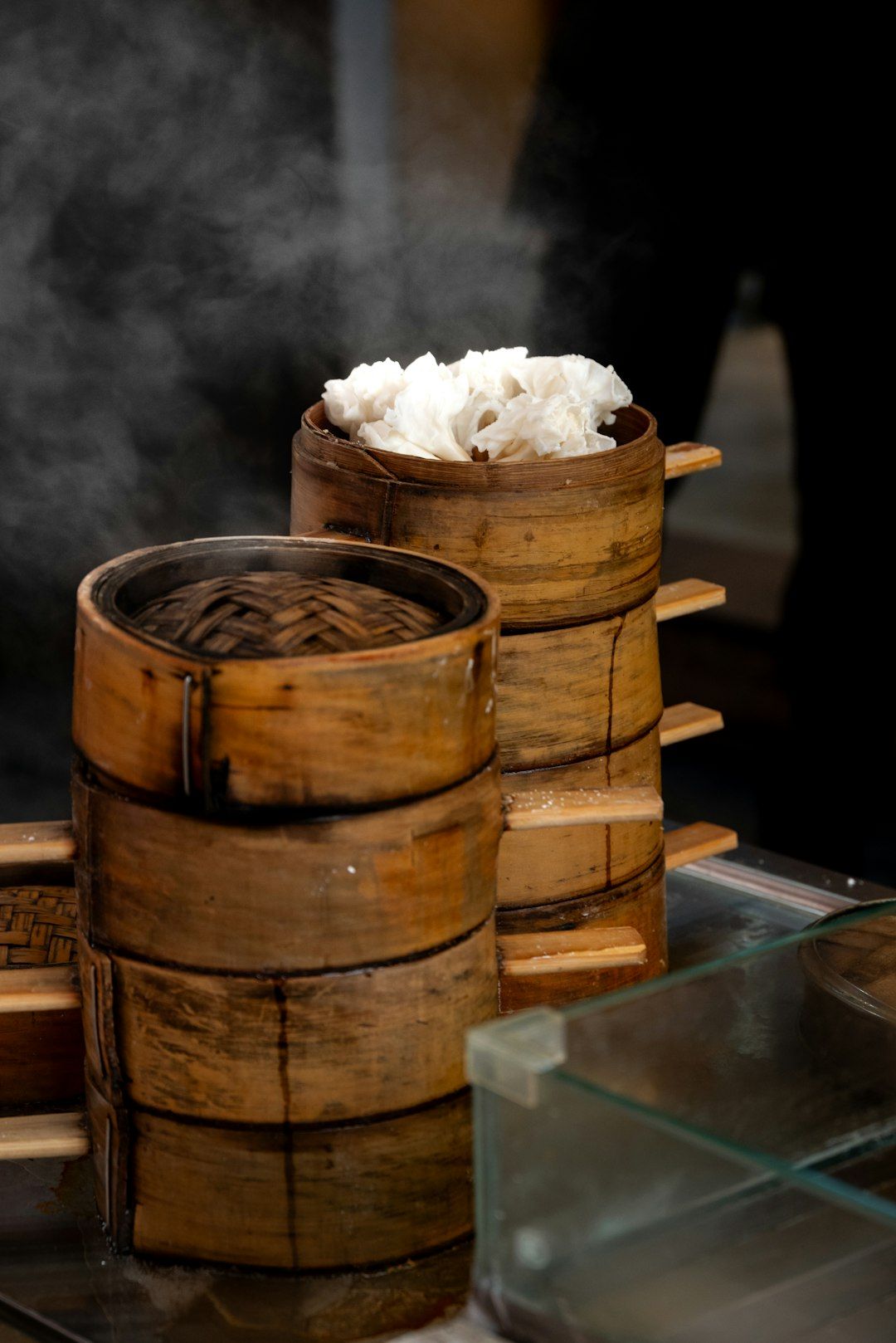 Xiaolongbao soup dumplings in bamboo steamers